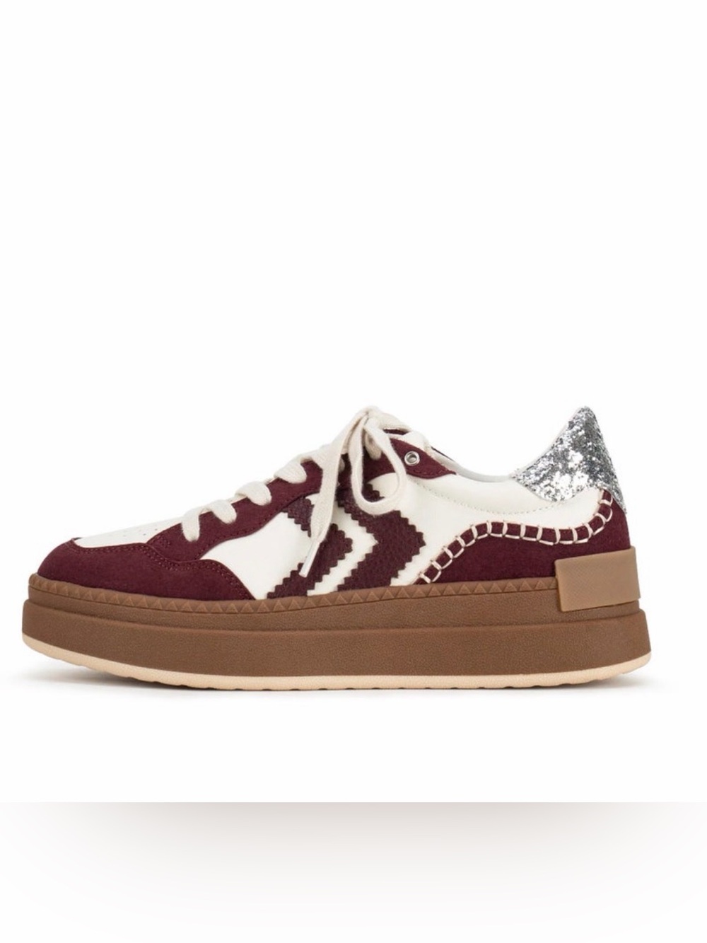 Yellow Box Burgundy and Ivory Platform Sneaker with Silver Heel